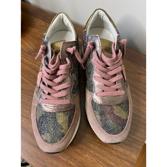 NEW Philippe Model Paris Trpx Basic Women's Sneakers in Pink Camo Size: 8 - Picture 2 of 8